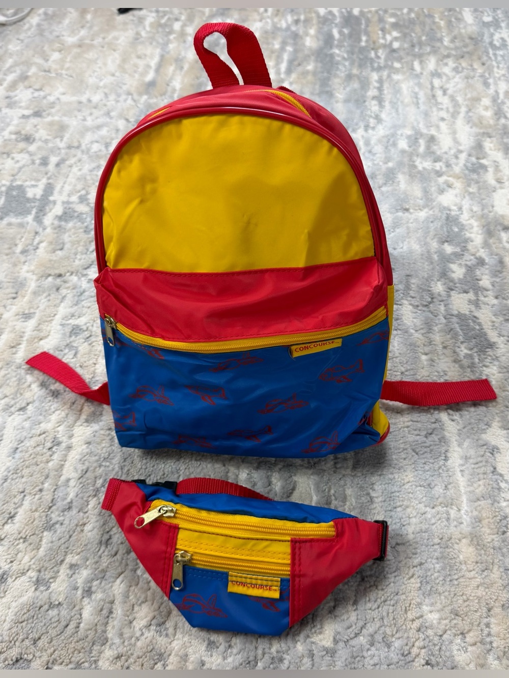 Vintage Kids Concourse Color Block Matching Vinyl Backpack & Fanny Pack 90s